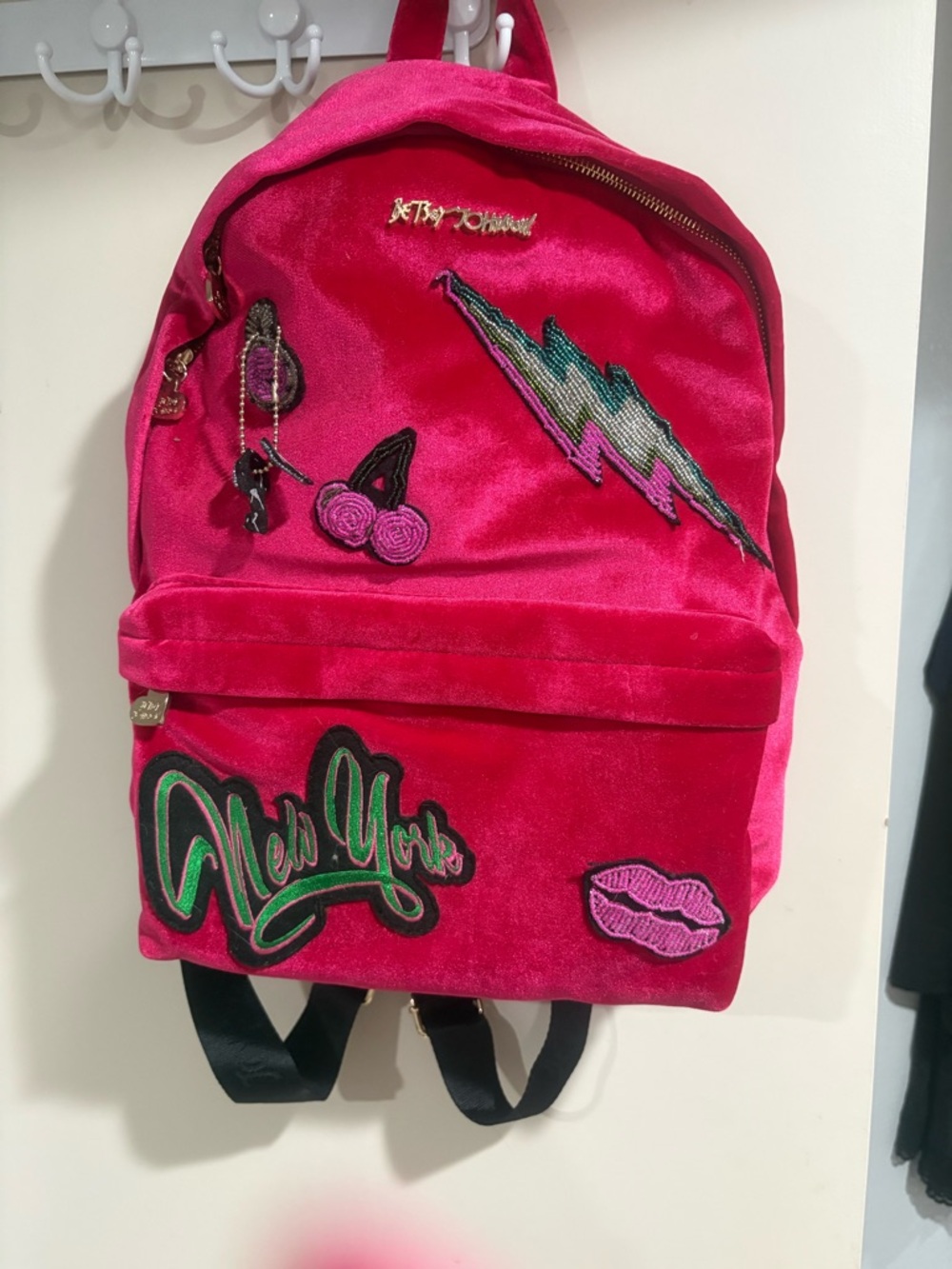 Betsey Johnson Red/pink Velvet Backpack Patch Y2K NWT